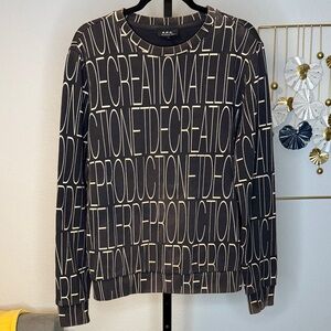 A.P.C. Black and Cream All Over Print Graphic Crewneck Sweater size Large